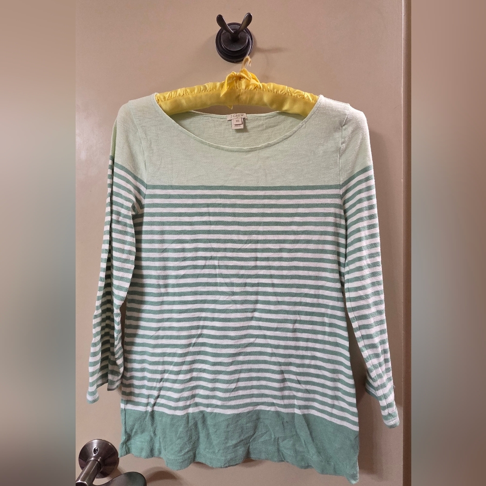 J. Crew Green and White Striped Long Sleeve Tee
